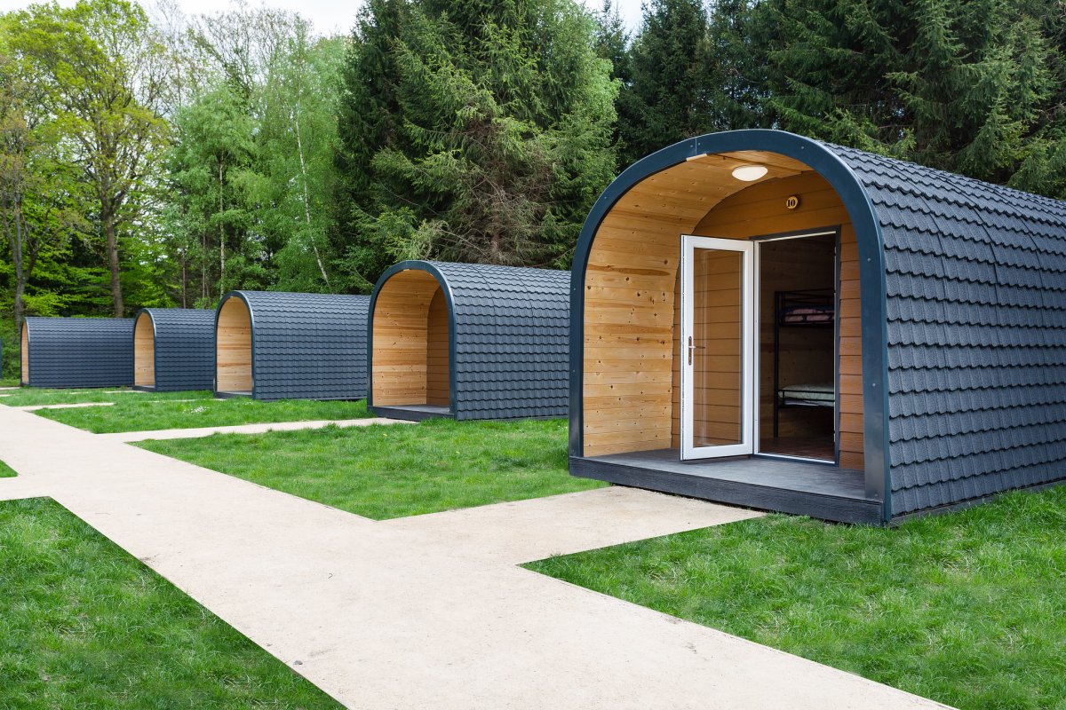 Camping Pods, 10 pods in total available for groups to book.